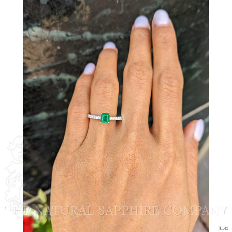 0.55 Ct. Emerald Natural Diamond Pave Ring, 18K White Gold