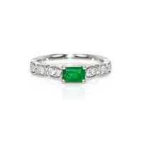 0.49 Ct. Emerald Natural Diamond Pave Ring, 18K White Gold Video