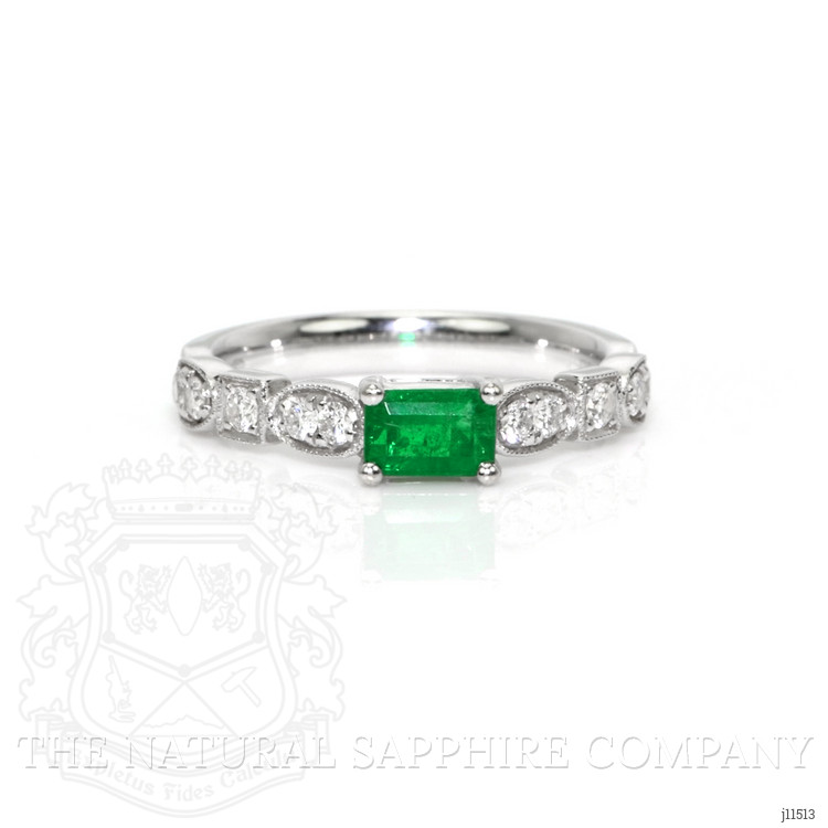 0.49 Ct. Emerald Natural Diamond Pave Ring, 18K White Gold