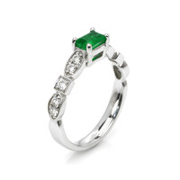 0.49 Ct. Emerald Natural Diamond Pave Ring, 18K White Gold Image