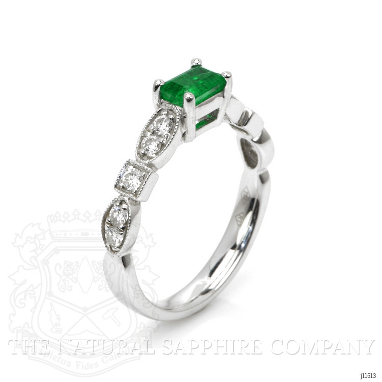 0.49 Ct. Emerald Natural Diamond Pave Ring, 18K White Gold