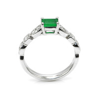 0.49 Ct. Emerald Natural Diamond Pave Ring, 18K White Gold Image