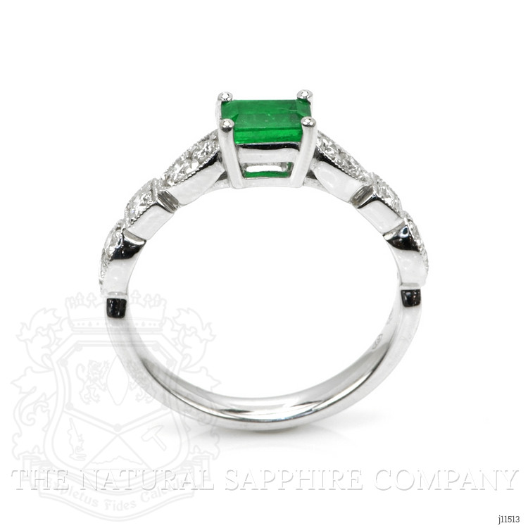 0.49 Ct. Emerald Natural Diamond Pave Ring, 18K White Gold