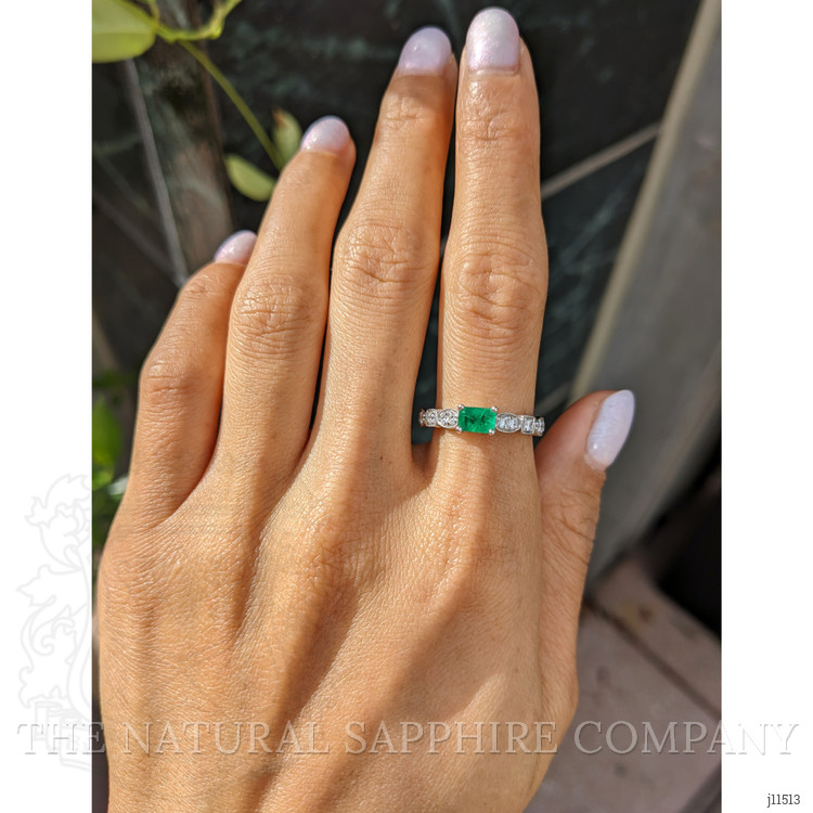 0.49 Ct. Emerald Natural Diamond Pave Ring, 18K White Gold