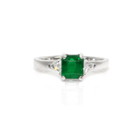 0.95 Ct. Emerald Natural Diamond Three Stone Ring, 18K White Gold Video