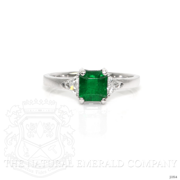 0.95 Ct. Emerald Natural Diamond Three Stone Ring, 18K White Gold