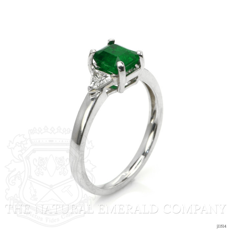 0.95 Ct. Emerald Natural Diamond Three Stone Ring, 18K White Gold