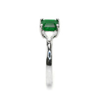 0.95 Ct. Emerald Natural Diamond Three Stone Ring, 18K White Gold Image