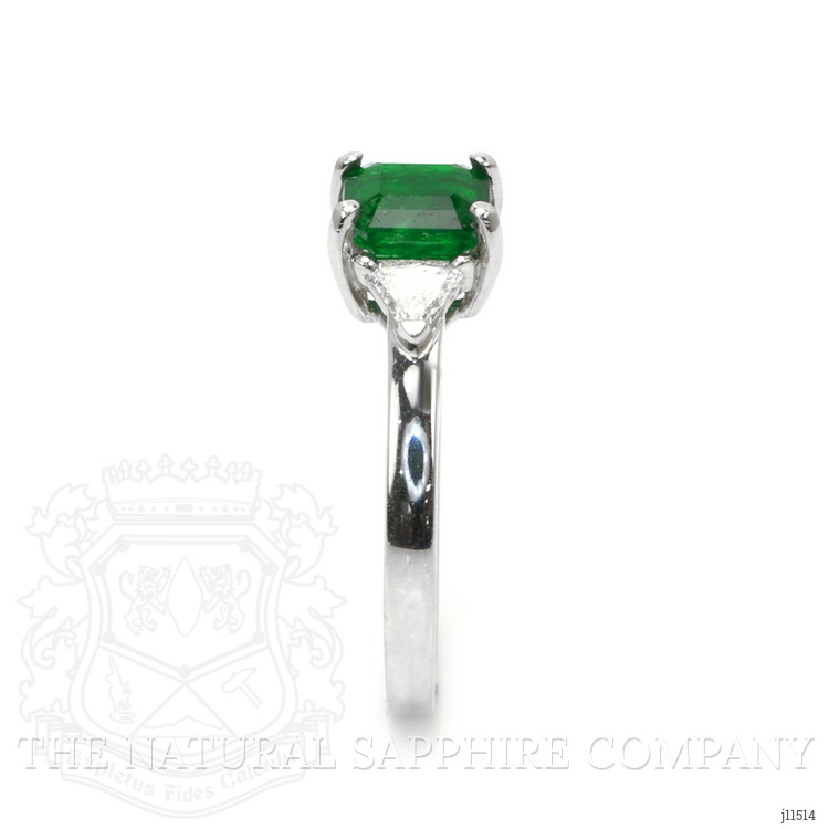 0.95 Ct. Emerald Natural Diamond Three Stone Ring, 18K White Gold
