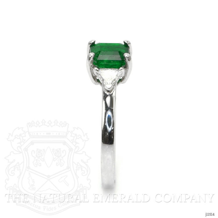 0.95 Ct. Emerald Natural Diamond Three Stone Ring, 18K White Gold