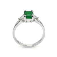0.95 Ct. Emerald Natural Diamond Three Stone Ring, 18K White Gold Image
