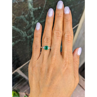 0.95 Ct. Emerald Natural Diamond Three Stone Ring, 18K White Gold Life Style