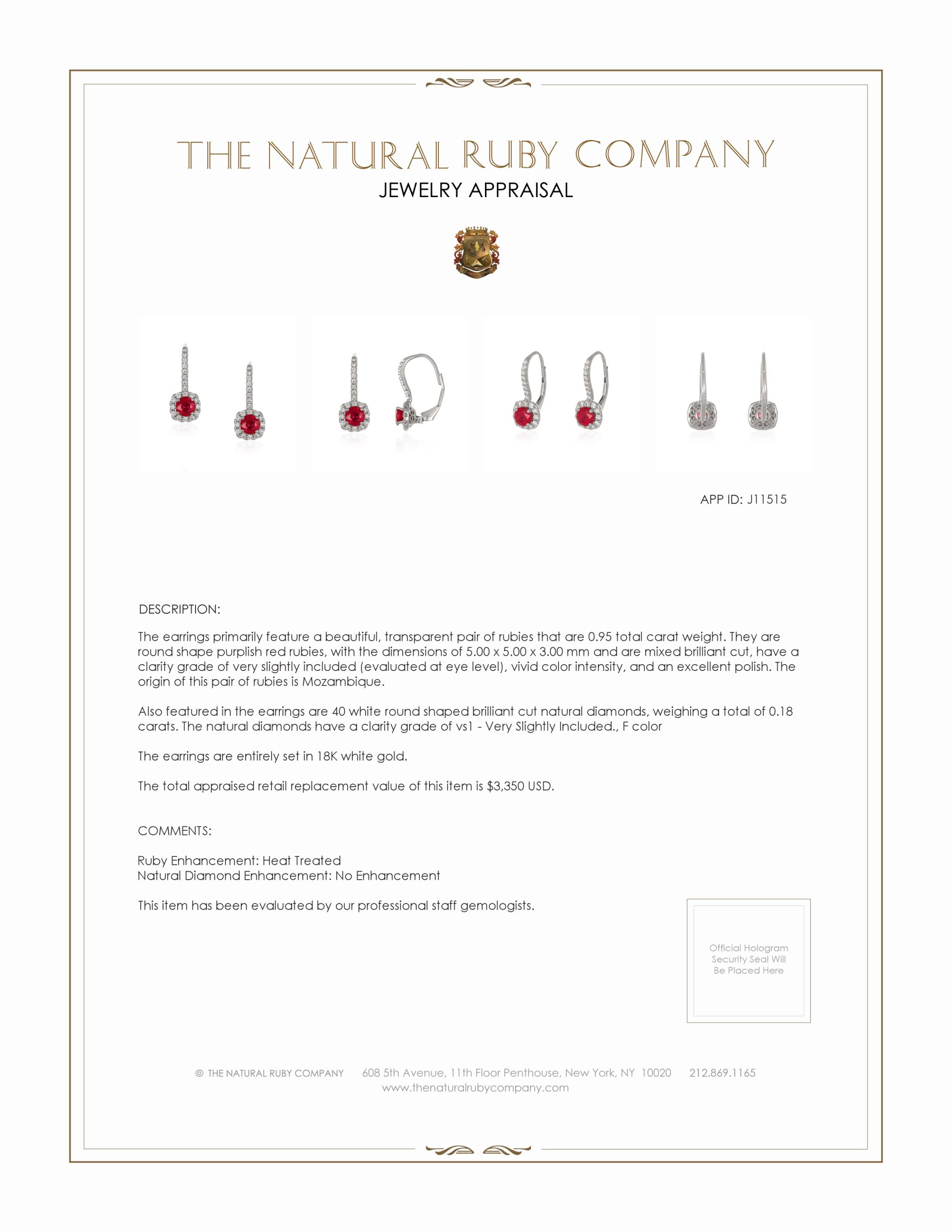 0.95 Ct.Tw. Purplish Red Ruby and Natural Diamond Pave Earrings, 18K White Gold