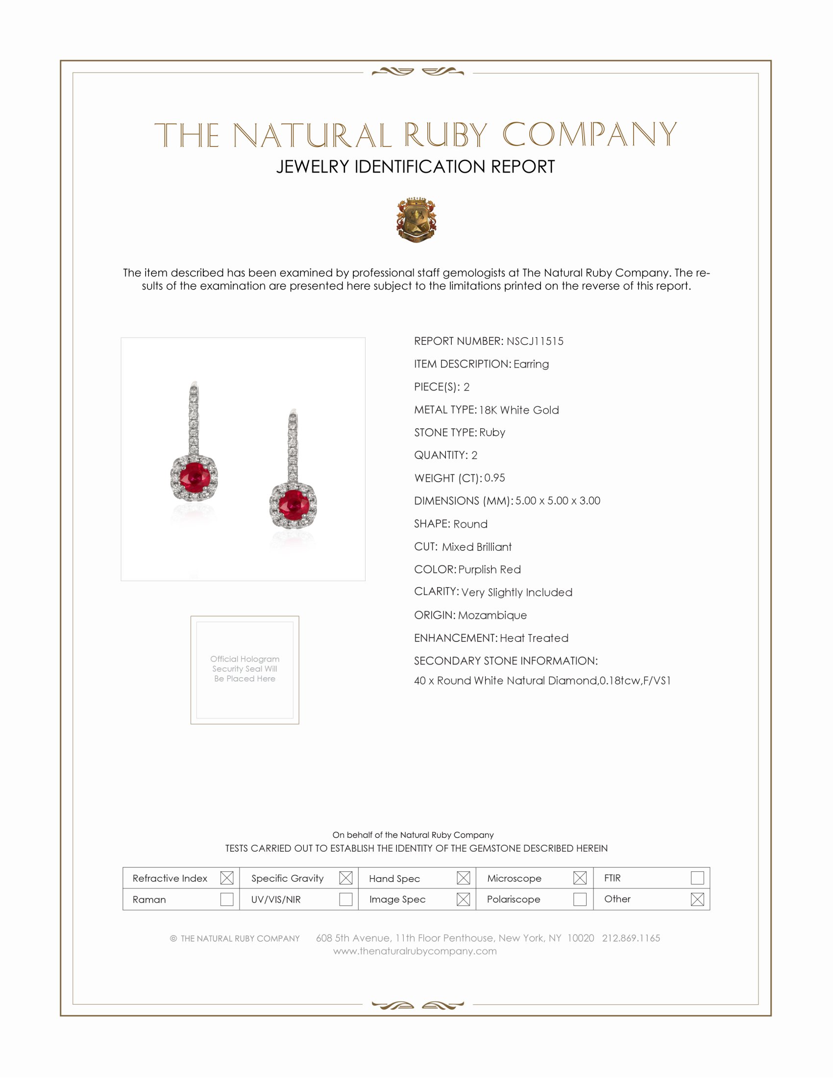 0.95 Ct.Tw. Purplish Red Ruby and Natural Diamond Pave Earrings, 18K White Gold