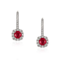 0.95 Ct.Tw. Ruby Natural Diamond Pave Earrings, 18K White Gold Video