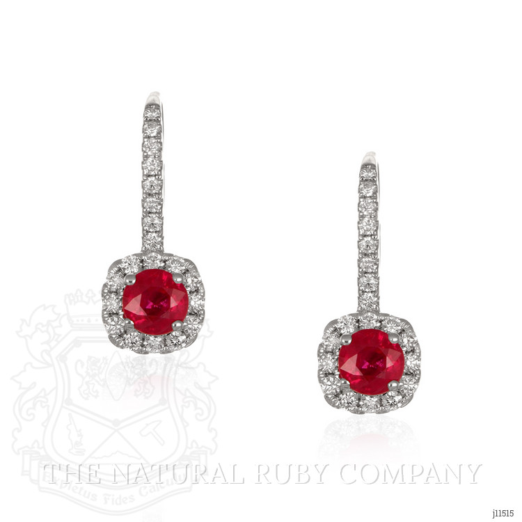 0.95 Ct.Tw. Ruby Natural Diamond Pave Earrings, 18K White Gold