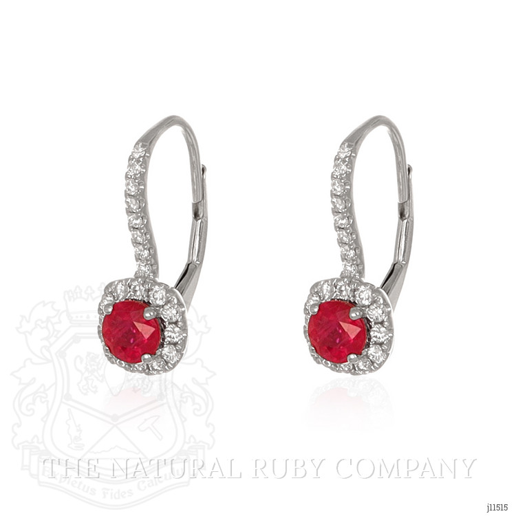 0.95 Ct.Tw. Ruby Natural Diamond Pave Earrings, 18K White Gold