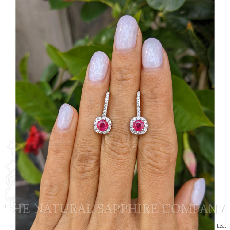 0.95 Ct.Tw. Ruby Natural Diamond Pave Earrings, 18K White Gold