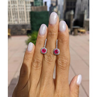 0.95 Ct.Tw. Ruby Natural Diamond Pave Earrings, 18K White Gold Life Style