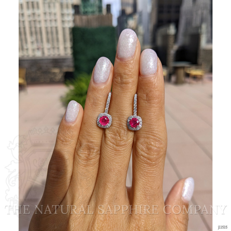 0.95 Ct.Tw. Ruby Natural Diamond Pave Earrings, 18K White Gold