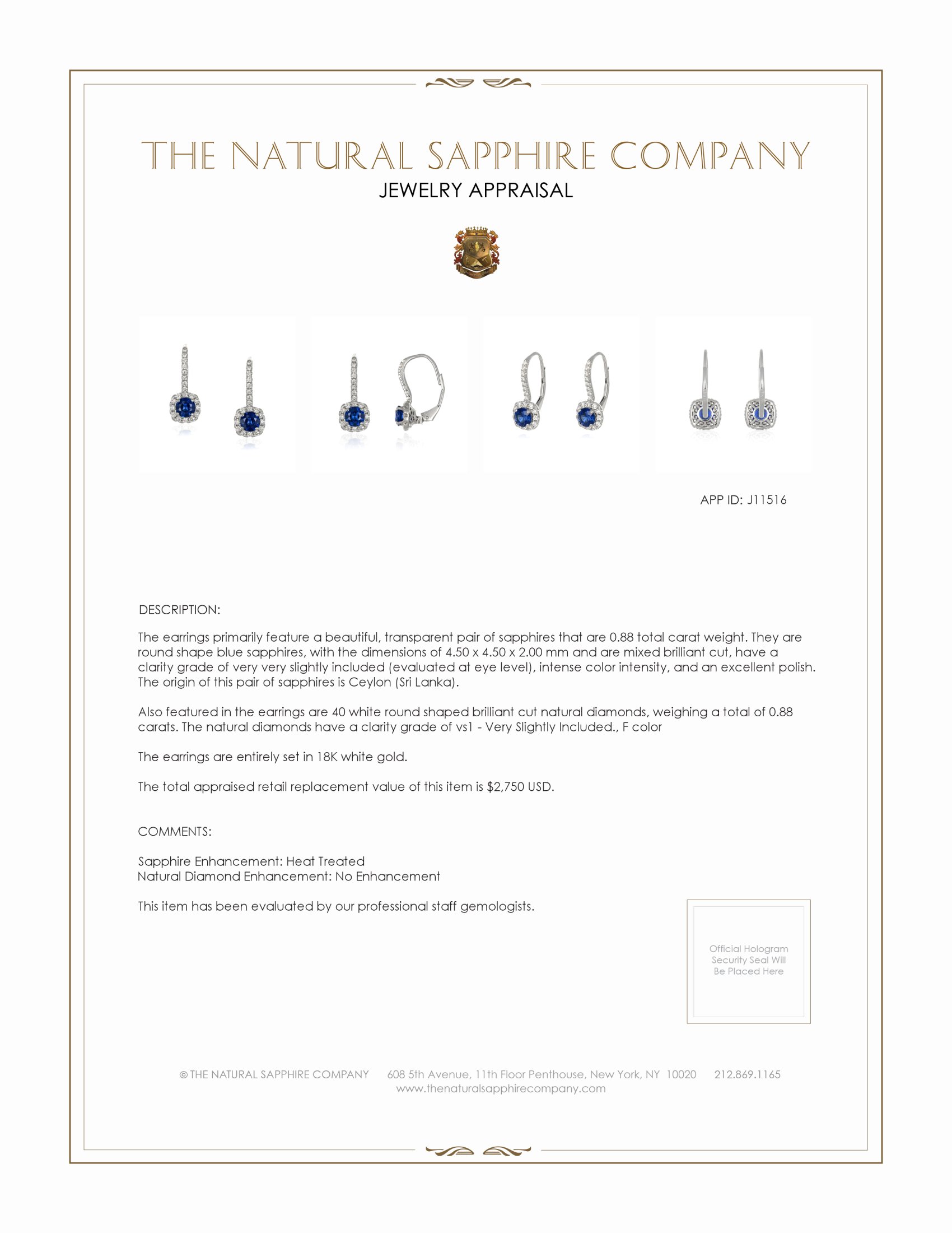 0.88 Ct.Tw. Blue Sapphire and Natural Diamond Pave Earrings, 18K White Gold