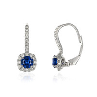 0.88&nbsp;Ct.Tw.Total Carat Weight Blue Sapphire and Natural Diamond Pave Earrings, 18K White Gold Image