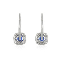 0.88&nbsp;Ct.Tw.Total Carat Weight Blue Sapphire and Natural Diamond Pave Earrings, 18K White Gold Image