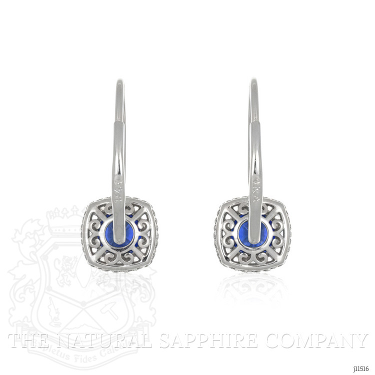 0.88 Ct.Tw. Blue Sapphire and Natural Diamond Pave Earrings, 18K White Gold