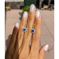 0.88&nbsp;Ct.Tw.Total Carat Weight Blue Sapphire and Natural Diamond Pave Earrings, 18K White Gold Life Style