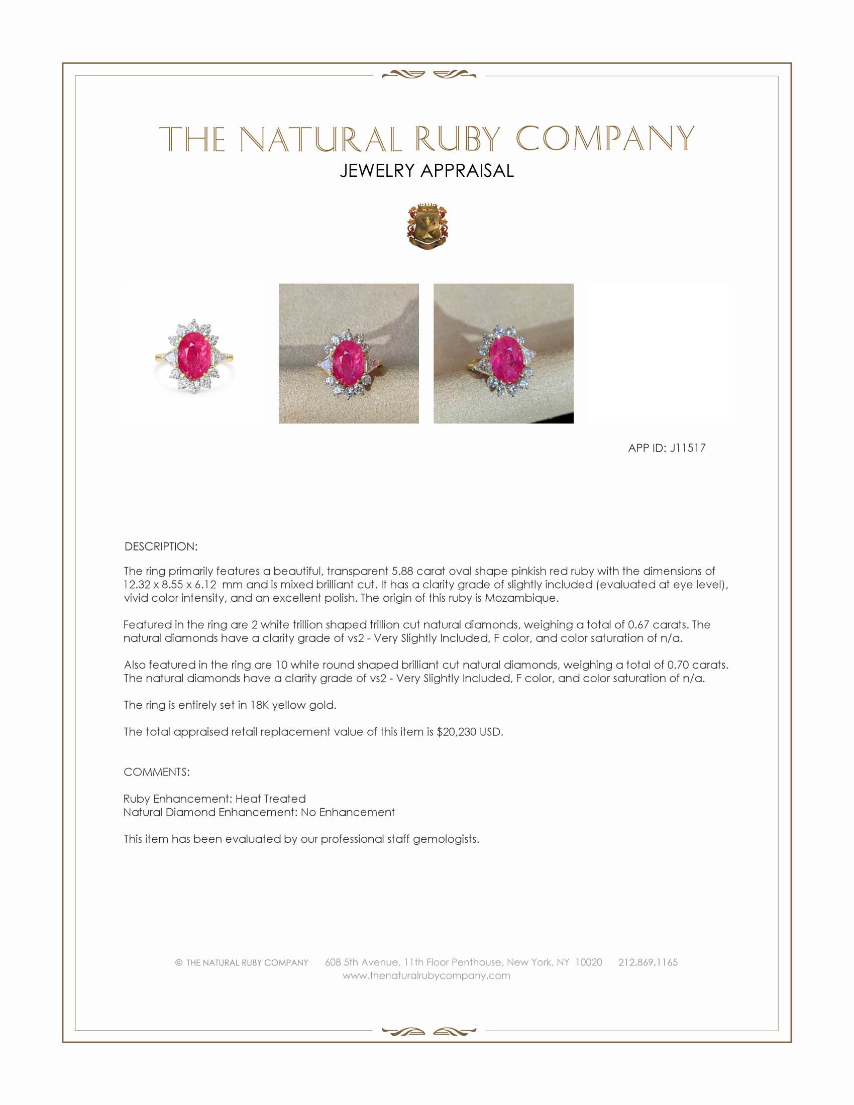 5.88 Ct. Pinkish Red Ruby and Natural Diamond Halo Ring, 18K Yellow Gold