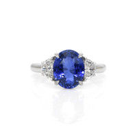 4.07 Ct. Blue Sapphire and Natural Diamond Three Stone Ring, 18K White Gold Video