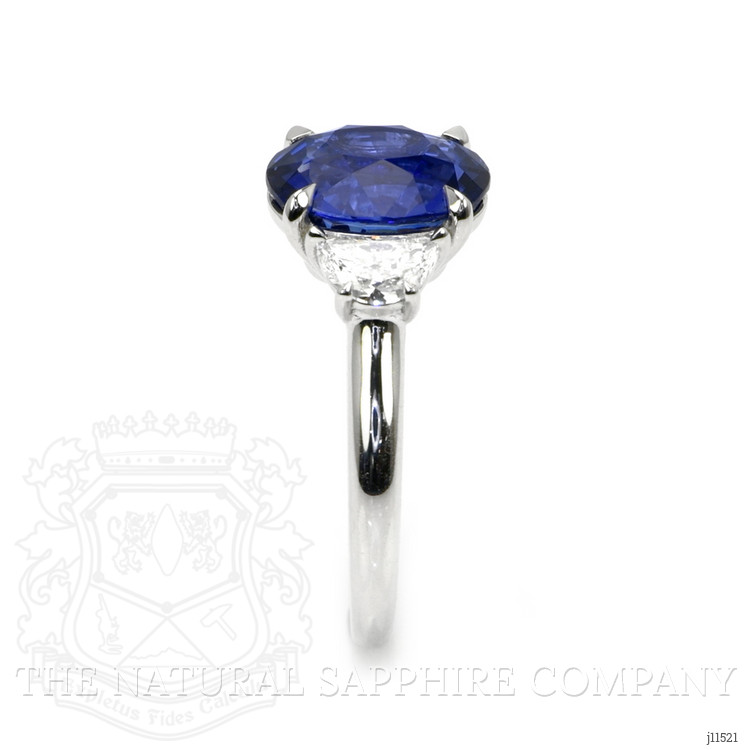 4.07 Ct. Blue Sapphire and Natural Diamond Three Stone Ring, 18K White Gold
