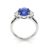 4.07 Ct. Blue Sapphire and Natural Diamond Three Stone Ring, 18K White Gold Image