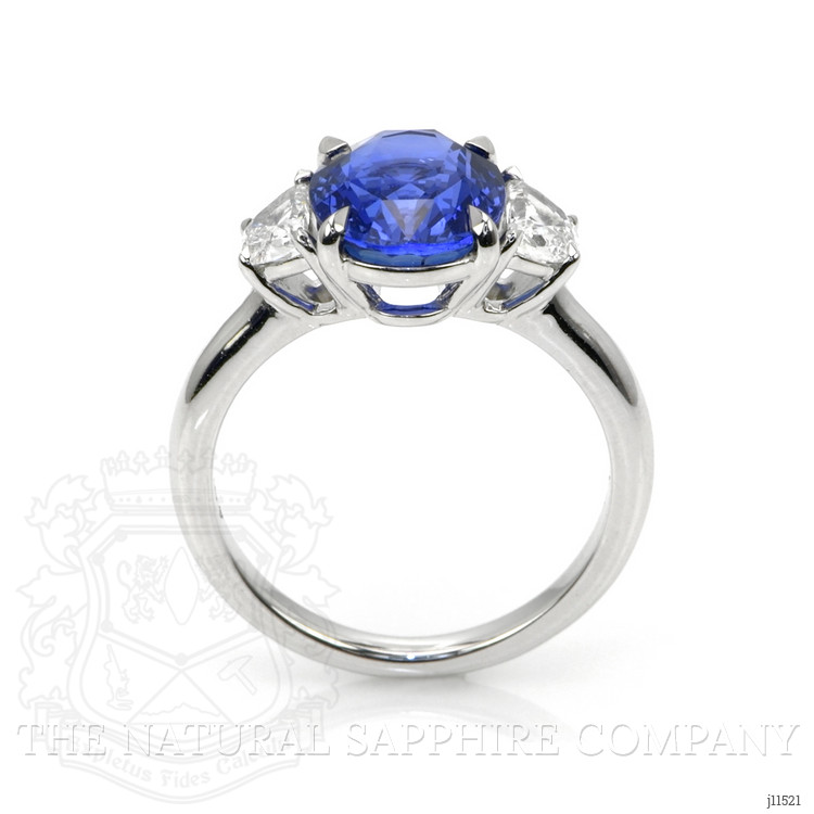 4.07 Ct. Blue Sapphire and Natural Diamond Three Stone Ring, 18K White Gold