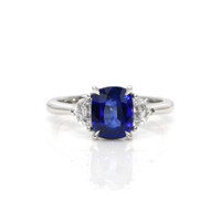2.13 Ct. Blue Sapphire and Natural Diamond Three Stone Ring, 18K White Gold Video