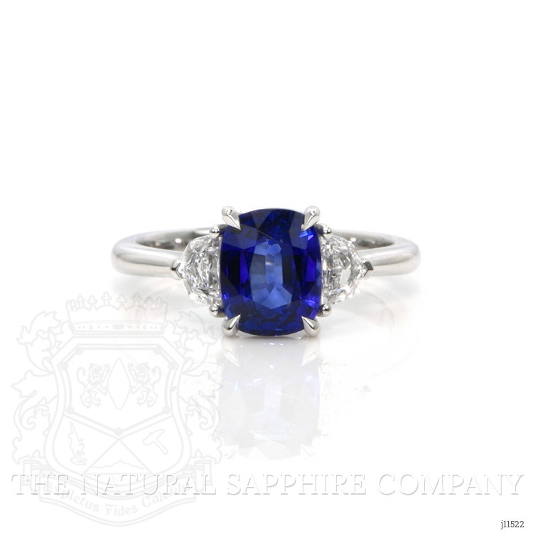 2.13 Ct. Blue Sapphire and Natural Diamond Three Stone Ring, 18K White Gold