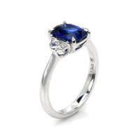 2.13 Ct. Blue Sapphire and Natural Diamond Three Stone Ring, 18K White Gold Image