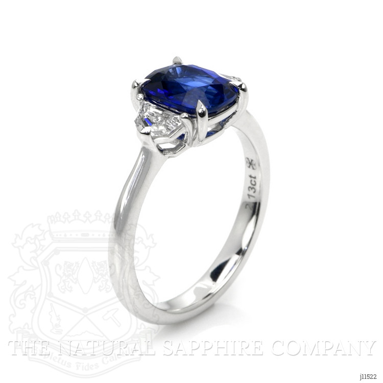 2.13 Ct. Blue Sapphire and Natural Diamond Three Stone Ring, 18K White Gold