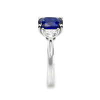 2.13 Ct. Blue Sapphire and Natural Diamond Three Stone Ring, 18K White Gold Image