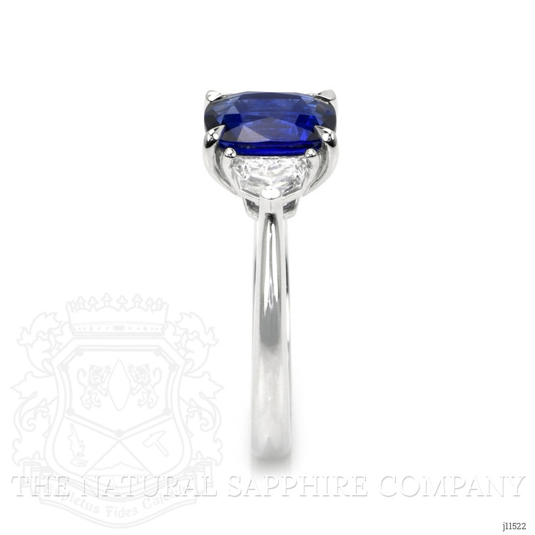 2.13 Ct. Blue Sapphire and Natural Diamond Three Stone Ring, 18K White Gold