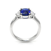 2.13 Ct. Blue Sapphire and Natural Diamond Three Stone Ring, 18K White Gold Image