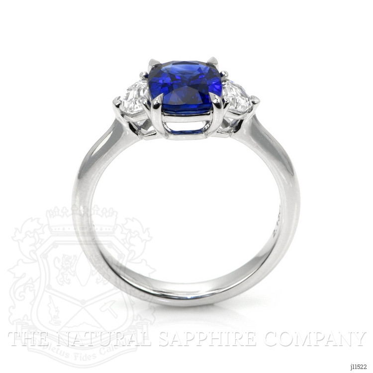 2.13 Ct. Blue Sapphire and Natural Diamond Three Stone Ring, 18K White Gold