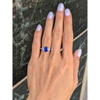 2.13 Ct. Blue Sapphire and Natural Diamond Three Stone Ring, 18K White Gold Life Style