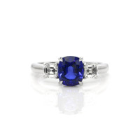 2.30 Ct. Blue Sapphire and Natural Diamond Three Stone Ring, 18K White Gold Video