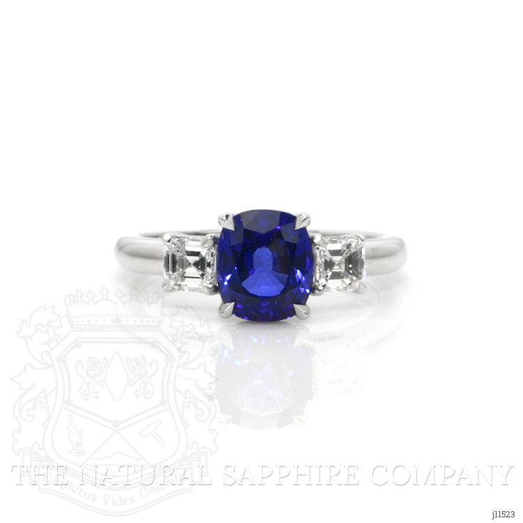 2.30 Ct. Blue Sapphire and Natural Diamond Three Stone Ring, 18K White Gold