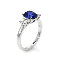 2.30 Ct. Blue Sapphire and Natural Diamond Three Stone Ring, 18K White Gold Image