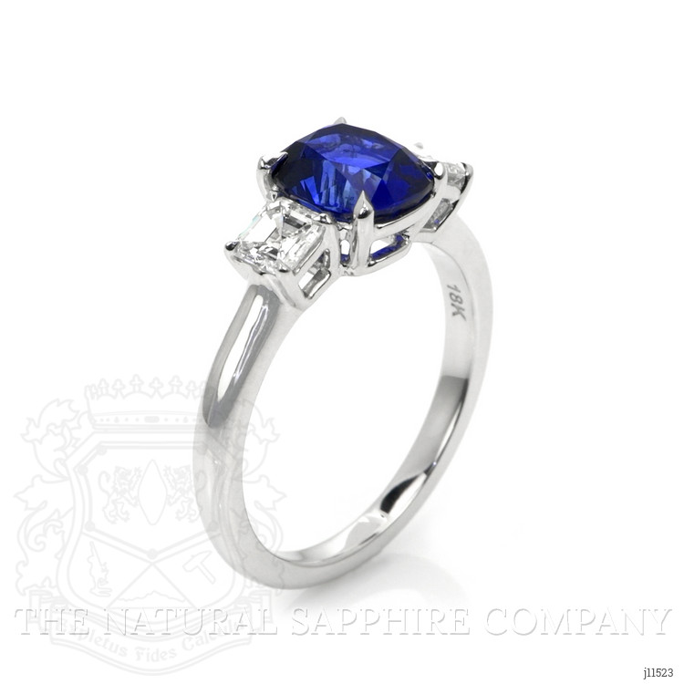 2.30 Ct. Blue Sapphire and Natural Diamond Three Stone Ring, 18K White Gold