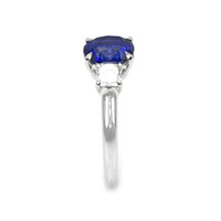2.30 Ct. Blue Sapphire and Natural Diamond Three Stone Ring, 18K White Gold Image