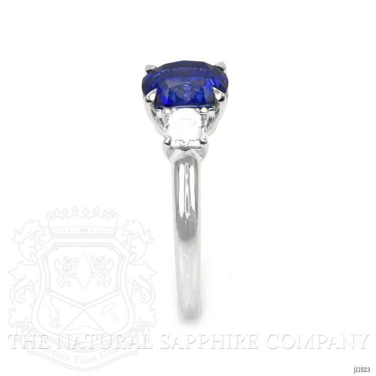 2.30 Ct. Blue Sapphire and Natural Diamond Three Stone Ring, 18K White Gold