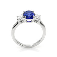 2.30 Ct. Blue Sapphire and Natural Diamond Three Stone Ring, 18K White Gold Image